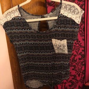 Lace Short Sleeve Tie Front Shirt. Worn Once